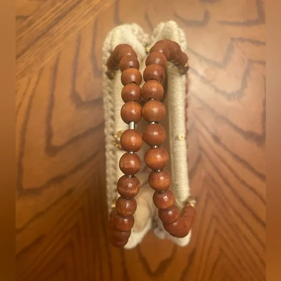 Vintage Italian Woven Rattan Brown Beaded Clutch Mini HandBag Purse Boho - Picture 8 of 10